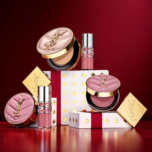 YSL-Make-upprodukte mit festlichen Geschenkverpackungen.