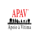 „APAV Associacao Portuguesa de Apoio a Vitima“-Logo mit Silhouetten von Menschen darunter, in einem weißen Kreis.