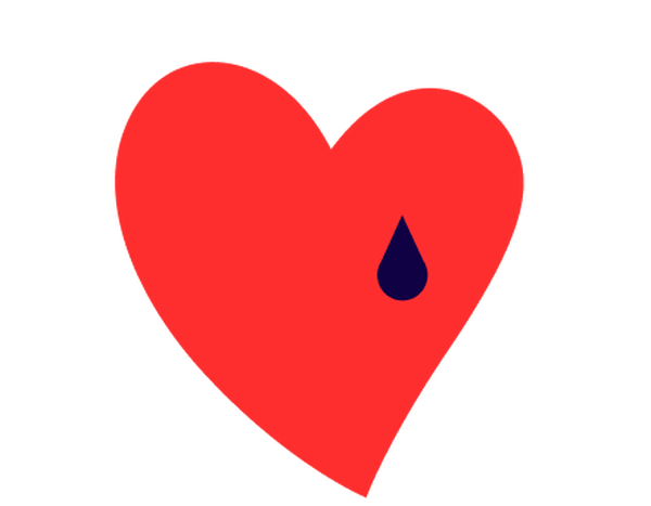 Rotes Herz-Symbol mit einer dunkelblauen Trane auf weißem Hintergrund.
