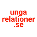 „unga relationer .se“-Logo in roten Großbuchstaben, in einem weißen Kreis.