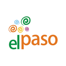 „elpaso“-Logo mit bunten Spiralen daruber, in einem weißen Kreis. „el“ in Grun und „paso“ in Orange.