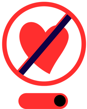 Rotes durchgestrichenes Herz-Symbol mit einem Schalterknopf darunter.