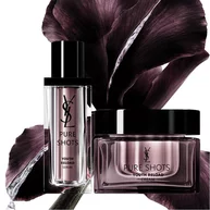 Zwei violette Hautpflegeprodukte mit dunklen Blumenbluten.