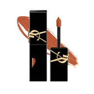 YSL The Inks Vinyl Cream im Farbton 810 – ein schwarzes Tube mit goldenem YSL-Logo und einem herzformigen Ausschnitt, der den orangefarbenen Ton enthullt.