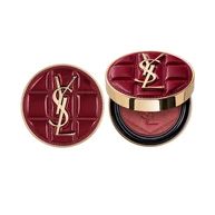 YSL Make me blush Kollektor in kariertem Bordeaux-Lederetui mit goldenem Cassandre-Logo – geschlossen und geoffnet.