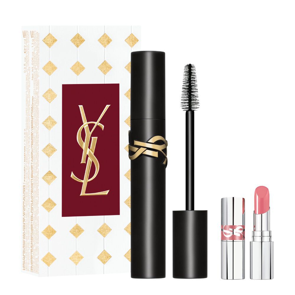 YSL Lash Clash Mascara-Geschenkset mit schwarzer Mascara, Mini-Pink-Lippenstift und Holiday-Box.