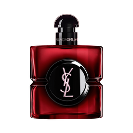 Black Opium Over Red Flakon in tiefrotem Lack mit schwarzem Zentrum und YSL-Logo.