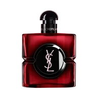 Black Opium Over Red Flakon in tiefrotem Lack mit schwarzem Zentrum und YSL-Logo.