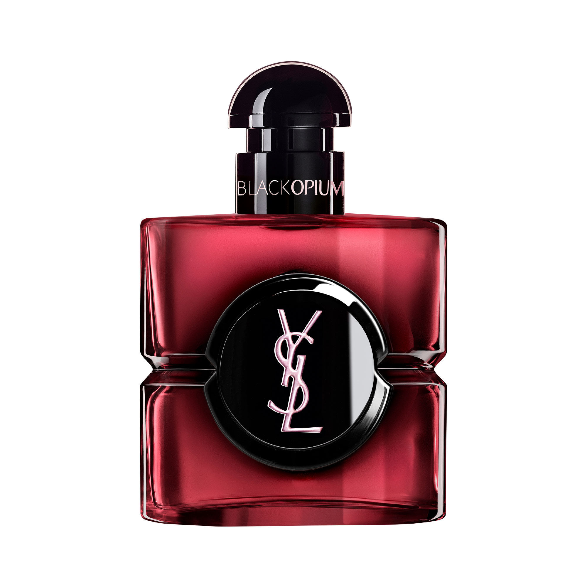 Black Opium Eau de Parfum Pink Glaze Flakon in dunklem
                        pinkfarbenem Lack, mit einem schwarzen Zentrum und dem silbernen YSL
                        Cassandre-Logo.