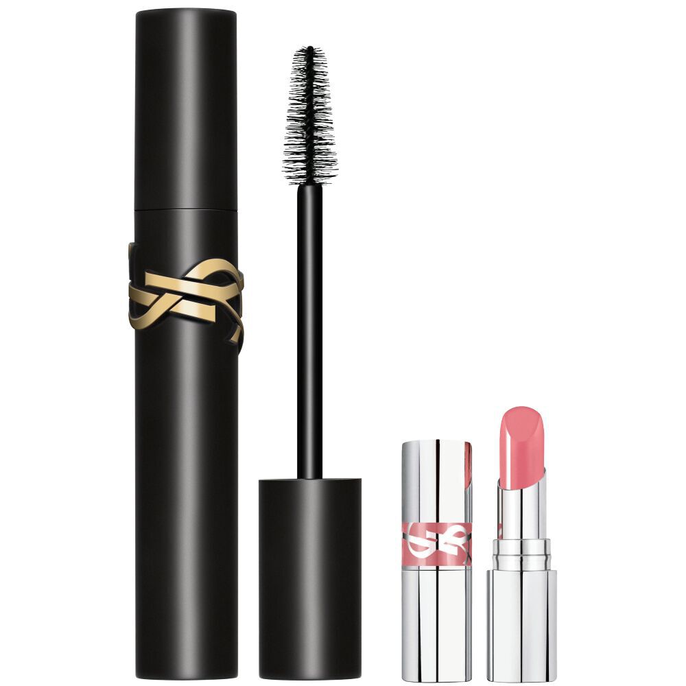 Nahaufnahme von YSL Lash Clash Mascara und Mini lovehsine 44 auf weißem Hintergrund.